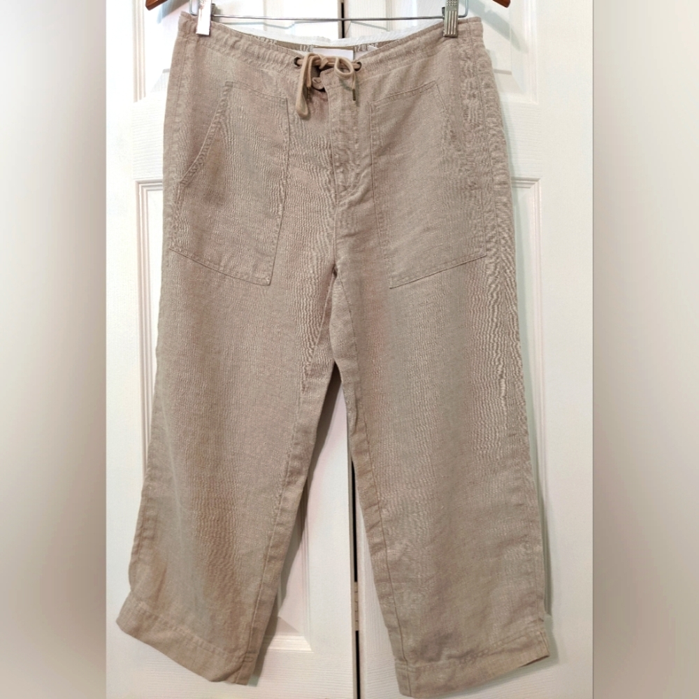 Women's Linen Liz Claiborne Lizwear Tan Pants Size 4 Petite